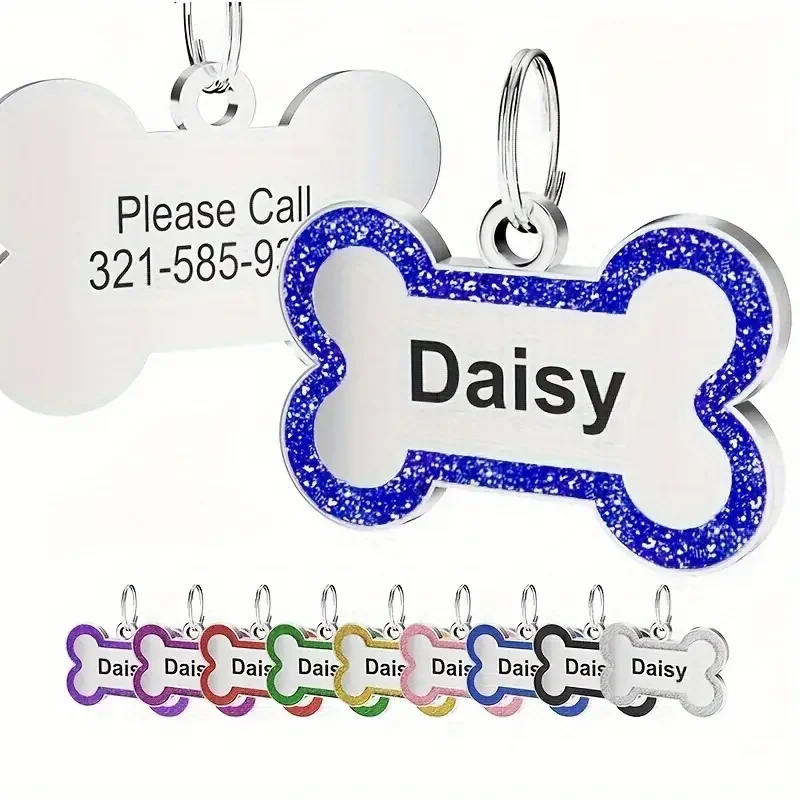 Zinc Alloy Double-Sided Personalized Customized Pet Engraved ID Name Plate Puppy Bone Shape Collar Tag Plate Pendant Decorations
