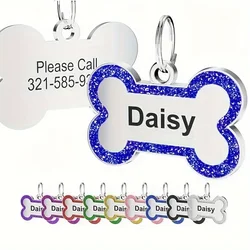 Zinc Alloy Double-Sided Personalized Customized Pet Engraved ID Name Plate Puppy Bone Shape Collar Tag Plate Pendant Decorations