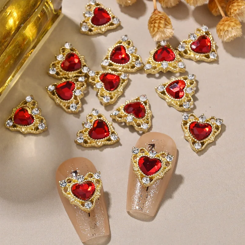 20 stuks luxe kristal kruis hart nagel strass edelsteen goud zilver metaallegering vergulde diamanten bedels voor doe-het-zelf nagelbenodigdheden sieraden