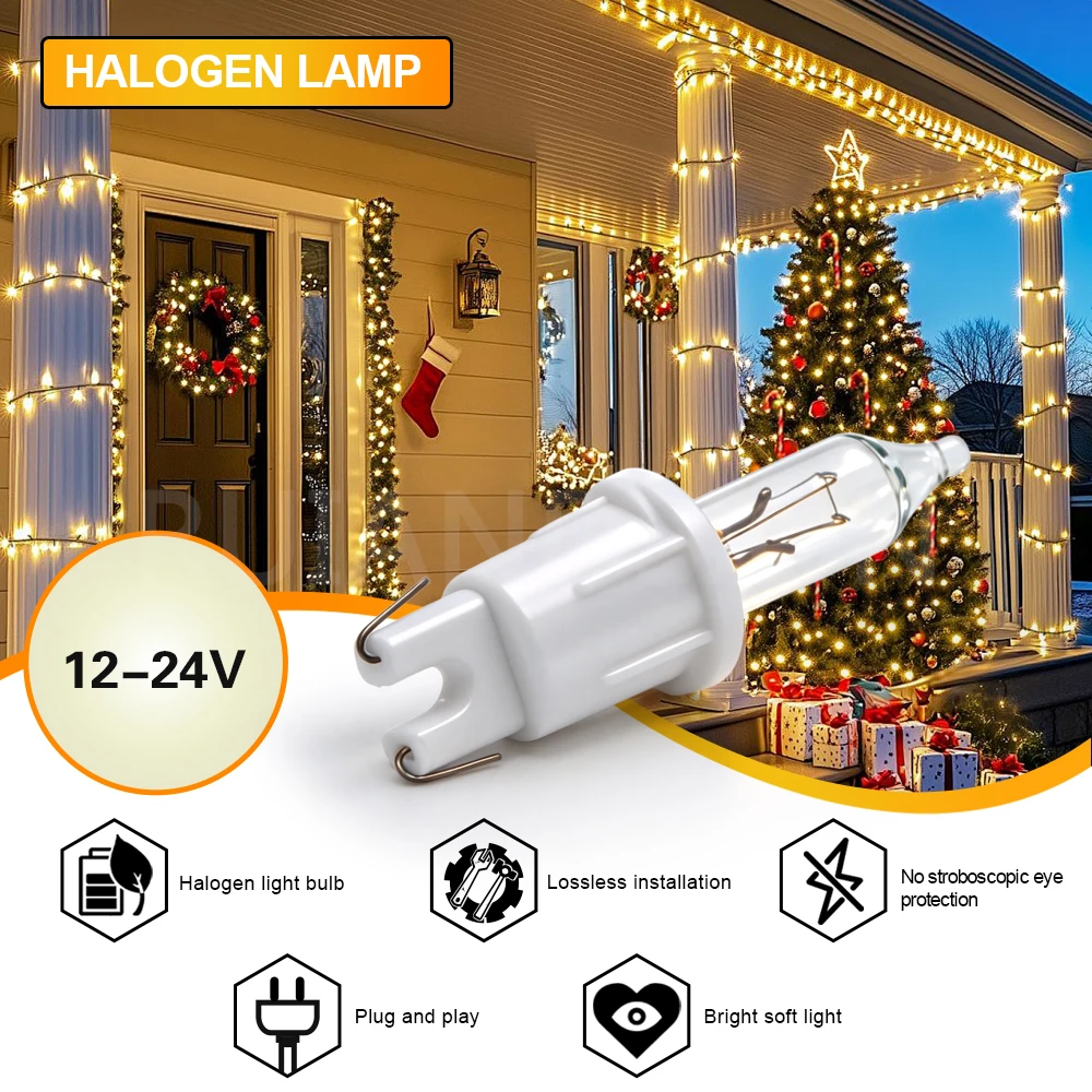 RUIANDSION 20x T5 Halogen Candle Light Bulb T5 Base DC12-24V Candle Lamp for Christmas Decor Warm White 3000K