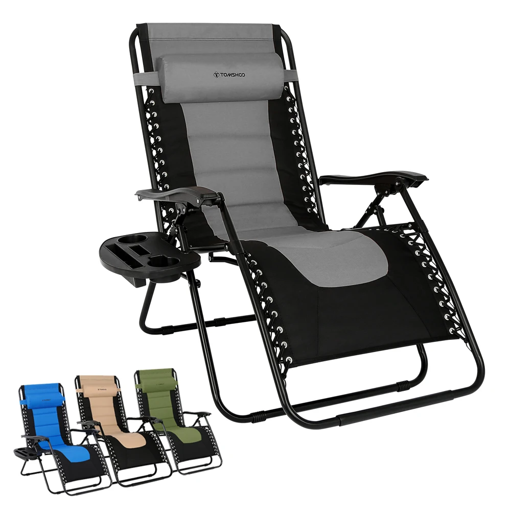 

Outdoor Folding Lounge Chair Waterproof Oxford Cloth Cotton Padded Adjustable Reclining Chair Headrest Detachable Side Holder
