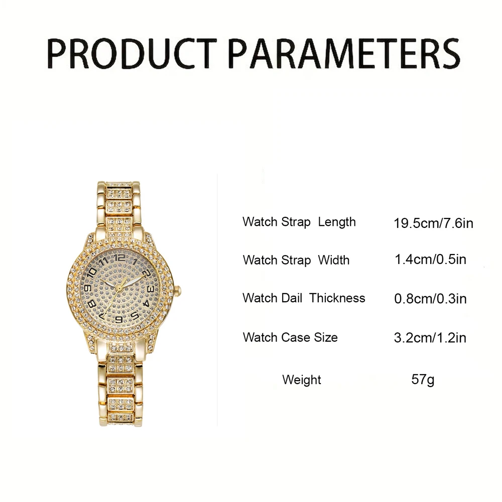 2PCS Luxury Women\'s Gold Watch Fashion Women\'s Quartz Heart Diamond WristWatch Elegant Women\'s Bracelet Watch Set Reloj Mujer