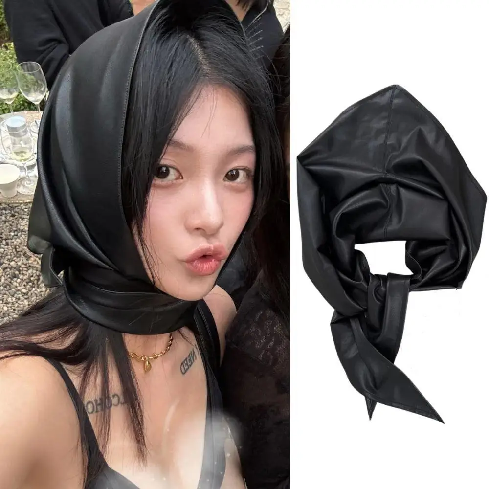 

Дизайнерский корейский стиль кожаный платок женский Y2k треугольный шарф Роскошный ретро пряный повязка на голову хиджаб теплый ветрозащитный шейный платок на голову