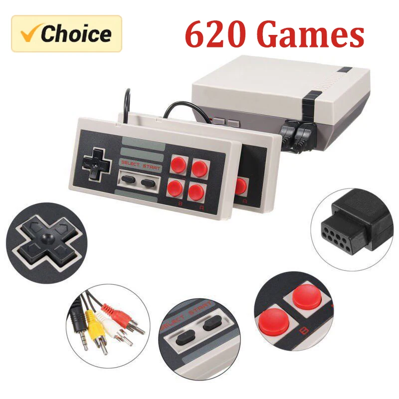 Mini TV Handheld Family Recreation Video Game Console AV Output Retro Built-in 620 Classic Games Dual Gamepad Gaming Player