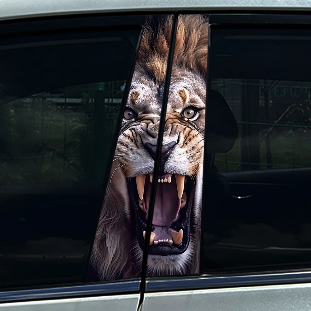 2Pieces Blue eyes Lion Auto B- pillar Car Center Column Halloween Decoration Stickers Cover Decal Car Accessorie