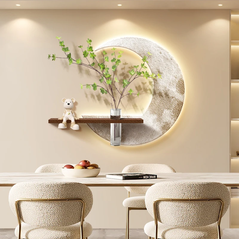 #Advanced Moon Restaurant Decoration Painting Green Plants Sofa Background Wall Hanging Painting