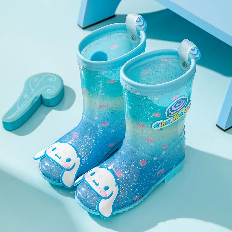 Hello Kittys Child Rain Boots Sanrio Girl Rain Boots Anime Cinnamoroll Kuromi Water Proof Anti-Slip Kawaii Boy Rain Glue Boots