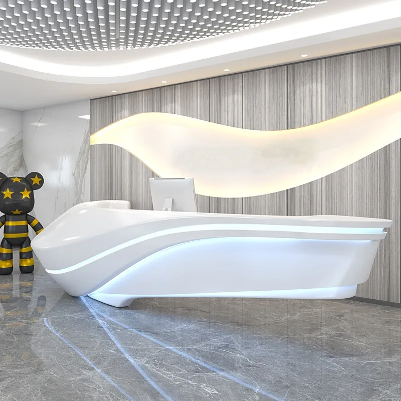 

Internet Celebrity Reception Desk Trendy Store Simple Modern Paint Curved Front Company Welcome Checkout Page Can Be Customized