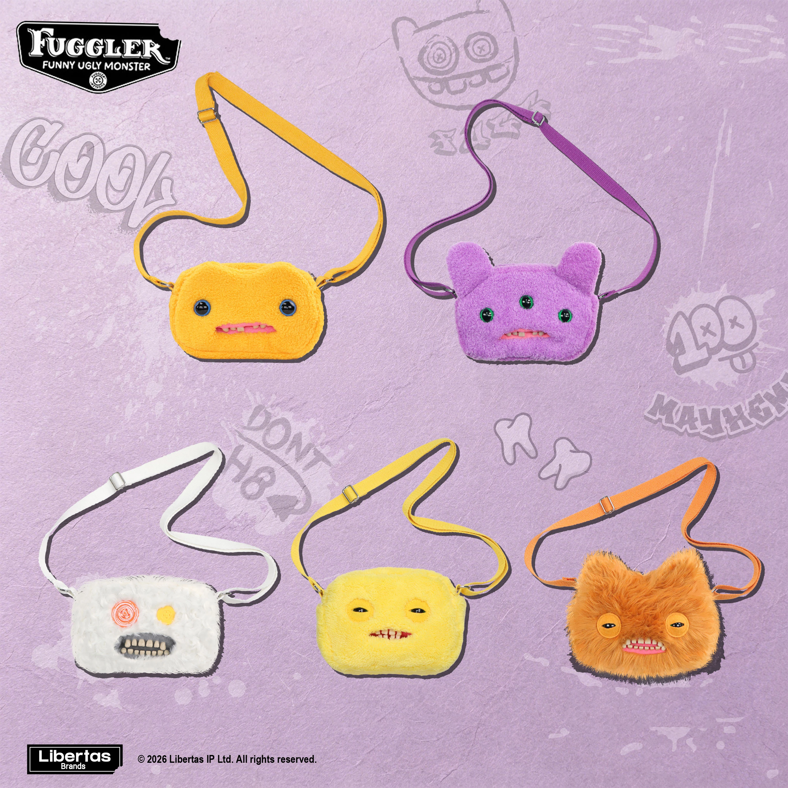 Sacs à bandoulière moelleux Fuggler Ugly Tooth Monster, sac à main en peluche léger, sac à bandoulière en forme d'animal en peluche, sac à dos, portefeuille, 22 cm