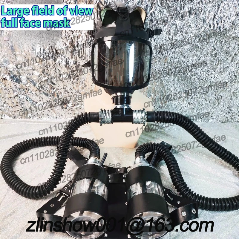 Gas mask set, negative pressure bottle breathing bag set, silver plated lenses, large field of view, full face mask, cos