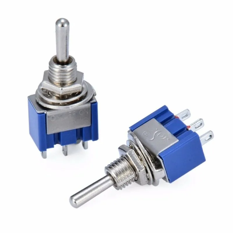 5pcs MTS-102/103/202/203 Miniature Control Toggle Switch Single Pole Double Throw SPDT ON-OFF-ON 120VAC 6A 6mm Mounting Hole