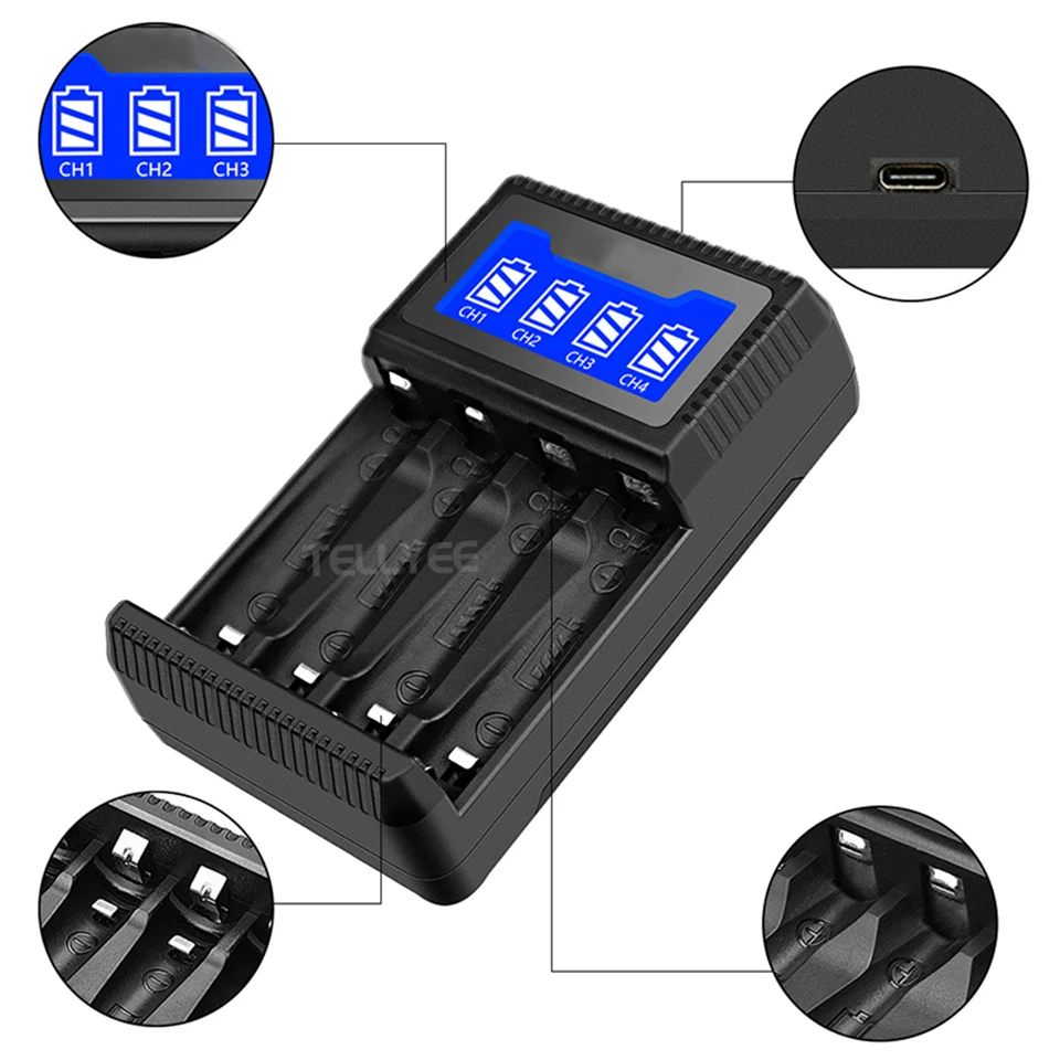 4-slot battery charger input 5V-2A suitable for DC 1.48V AA AAA rechargeable battery charger