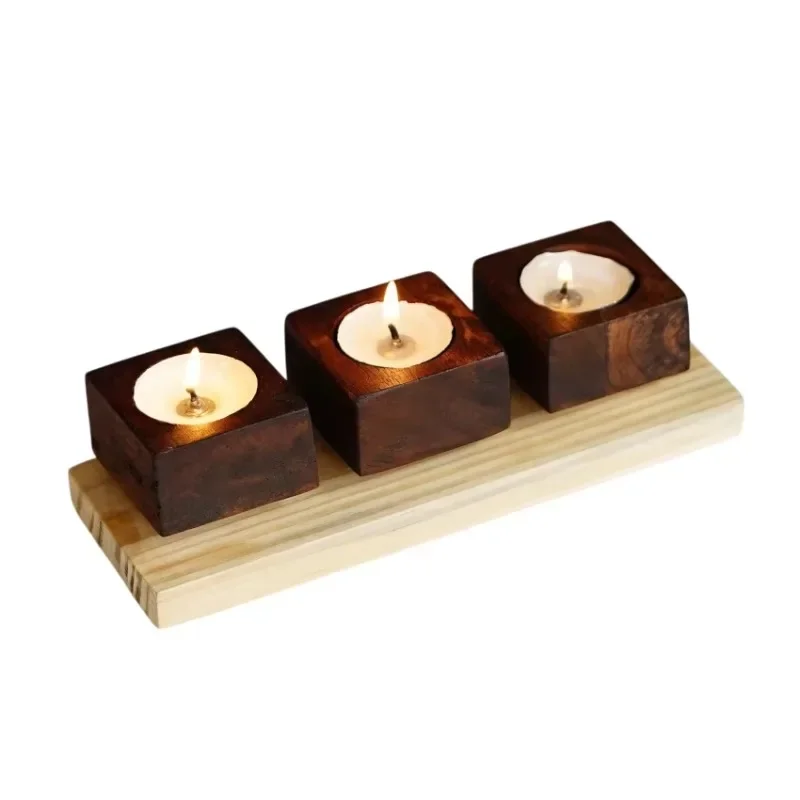 Modern Classy Stylish Wooden Tea Light Candle Stand Set of 3 Plastic Candle Holders Lanterns Jars for Home Decor
