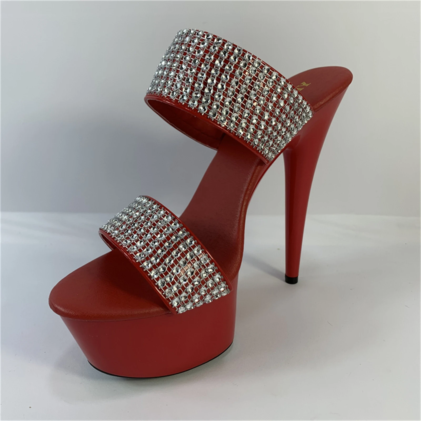 ​15CM Platform Slide Sandals Black, Fully Rhinestone Strap Mules with Chunky Sole, Extreme Height Party Shoes​