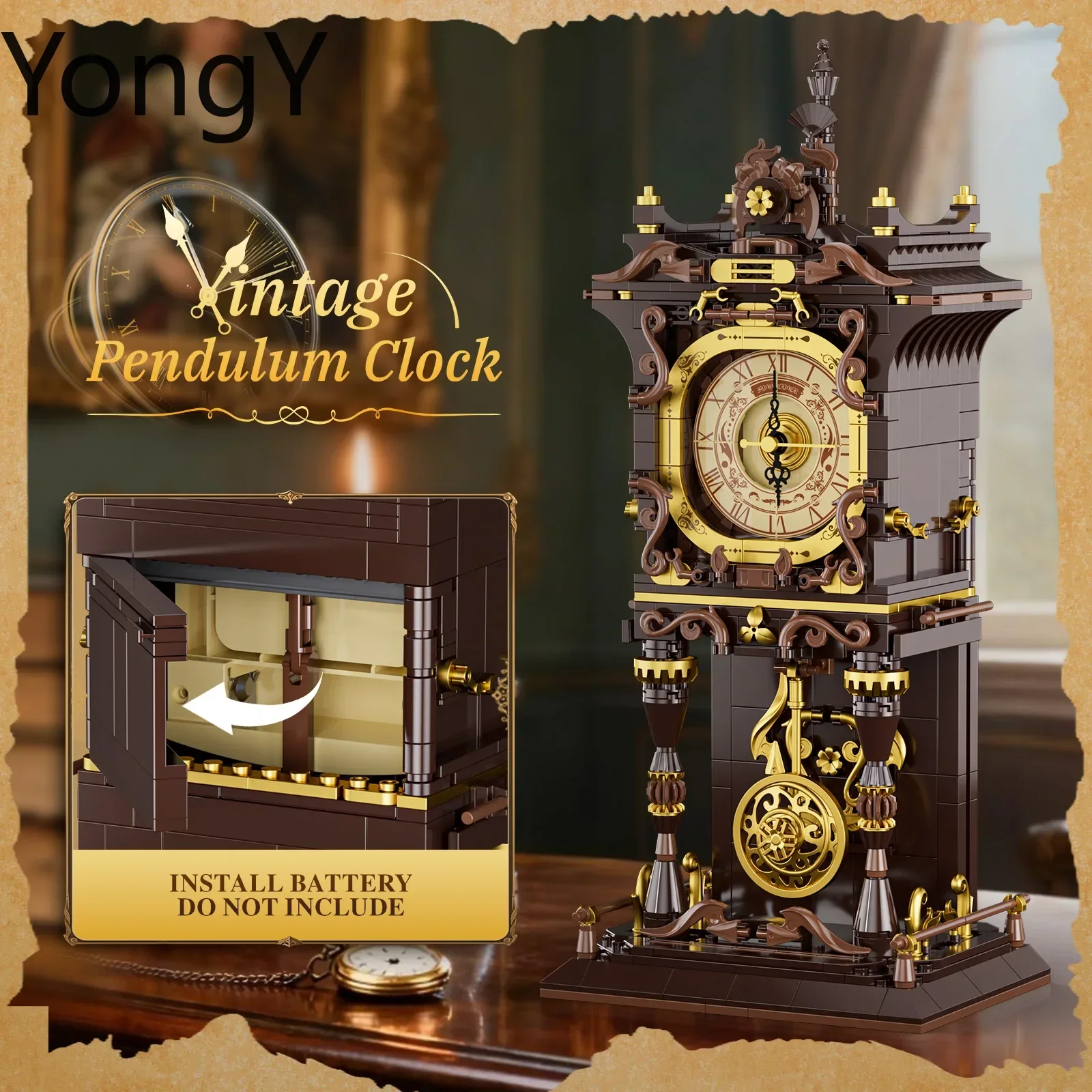 JAKI Vintage Clock Building Blocks Set for Adults Grandfather Clock Model Antique Style Decorative Display Home Decor Gift