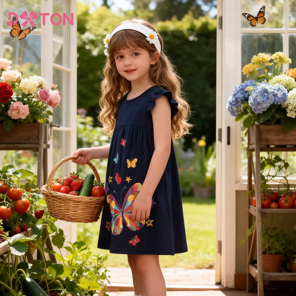

DXTON Baby Girl Dress Cotton Summer Kids Clothing Butterfly Printed Children's Dresses Sleeveless Casual Toddler Daily Dress