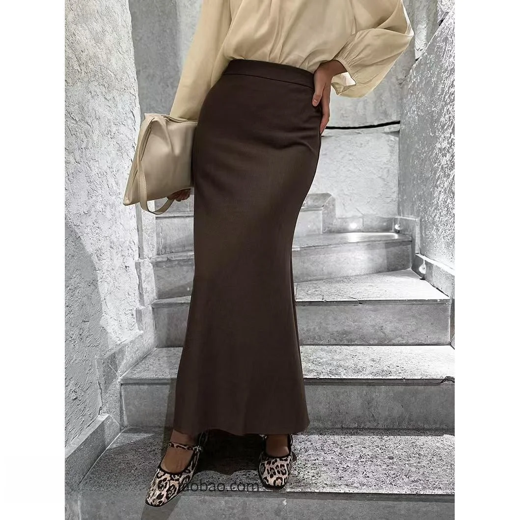 

Ele High Waist Fi Tail Skirt Autumn New Sle Commute Long Skirt Pure Color Other Material Ladies Premium f-length S...