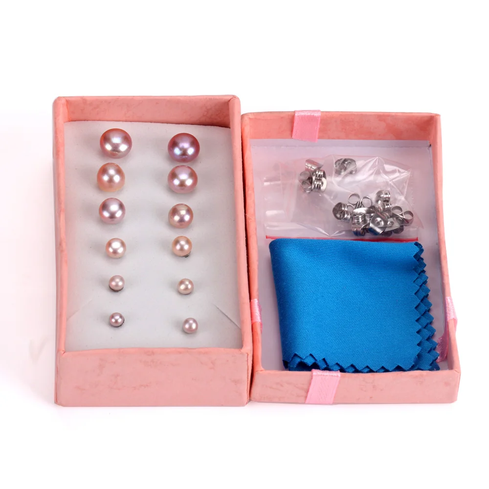 ASONSTEEL Mix Size Earring Set Stainless Steel 6pairs/box Pink White Freshwater Pearl Stud Earrings Female Bioux Daily Wear