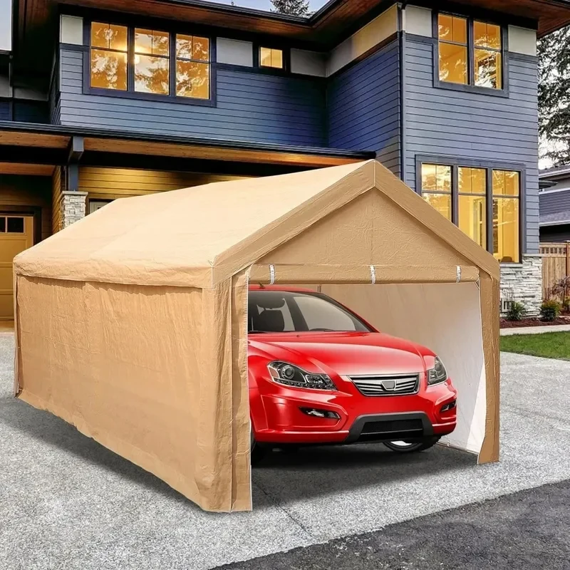 

[Size]ft Heavy Multi-Purpose Tent – Carport/Awning/Garage/Boat Shelter/Party Tent, Beige, Removable Side Walls &