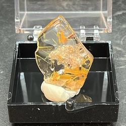 100% Natural Brazilian Gold Quartz Hair Crystal Mineral Specimen Crystal Rock Gemstone and Crystal Quartz Box Size 3.5cm