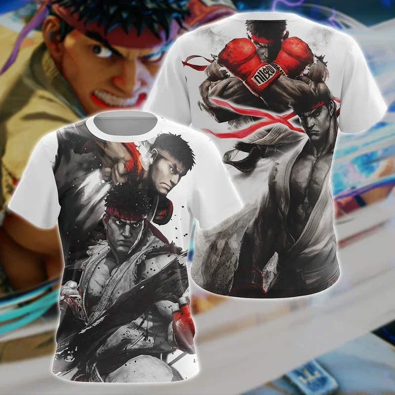 Hot Street Fighter 3D Printed T-shirt Men's Summer Crewneck Breathable Comfortable Harajuku Oversized Men's Anime Clothesg