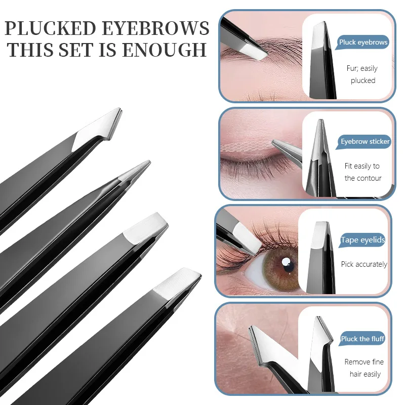 

1Set Eyelash & Eyebrow Tweezers Kit – Stainless Steel Straight & Slant Tip, Facial Hair Removal Tool for Women, Gift Box Set