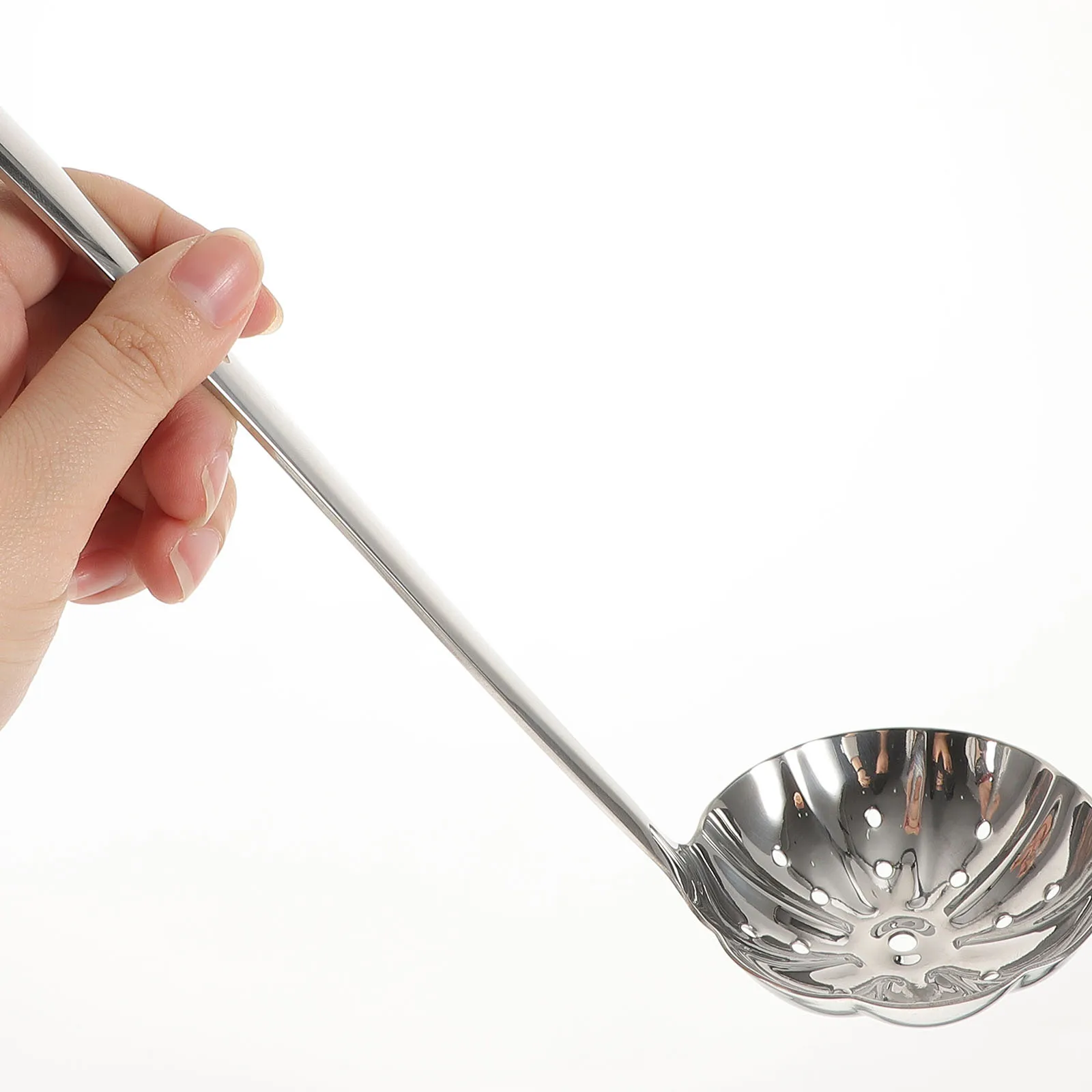 

Stainless Steel Slotted Spoon Long Handle Fine Polished Hot Pot Scoop Practical Kitchen Tool Cooking Spoon Ergonomic Handle