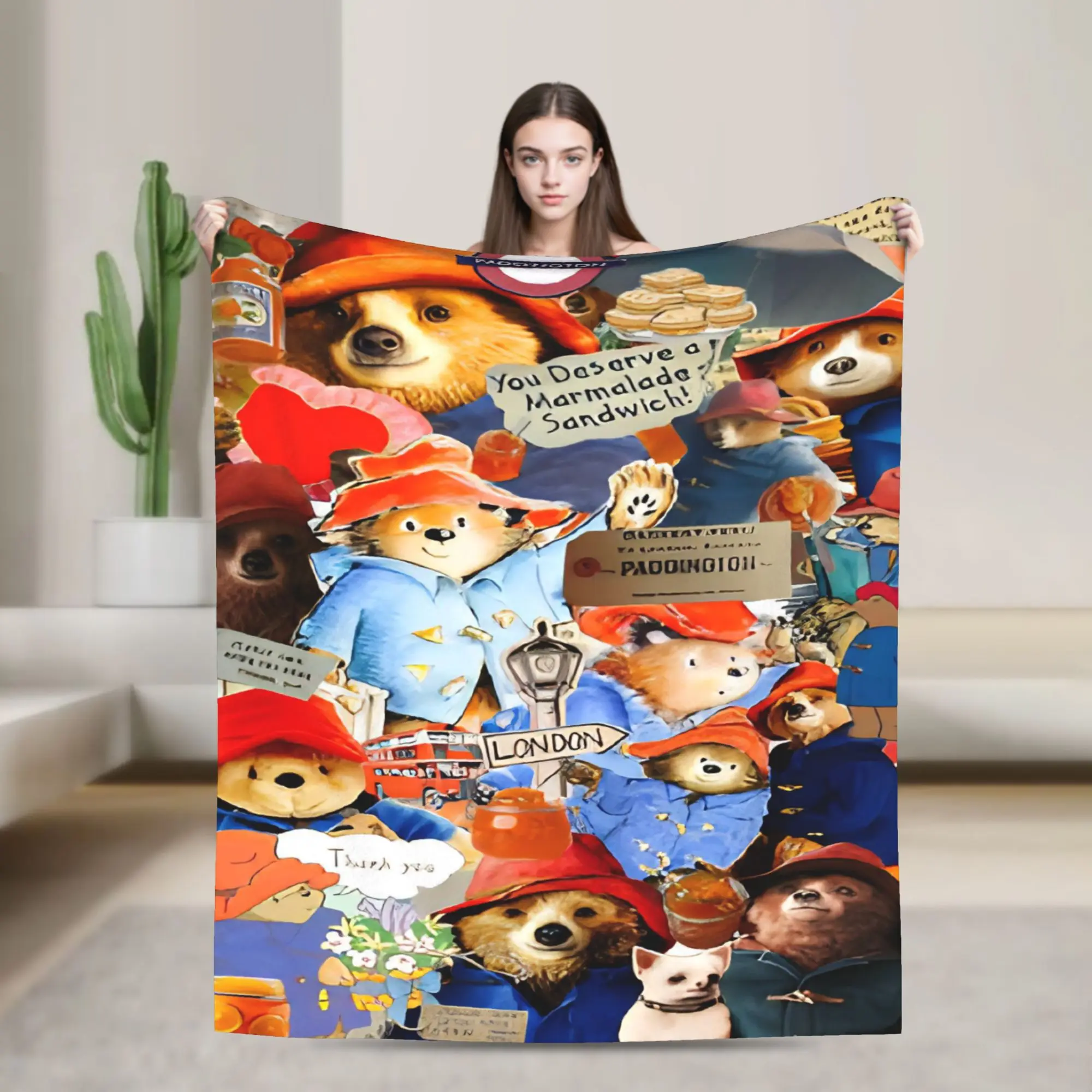 بادينغتون الدب لندن المشهد الكولاج لطيف طباعة سوبر بطانية دافئة السفر أفخم رمي بطانية الفانيلا المفرش أريكة غطاء سرير