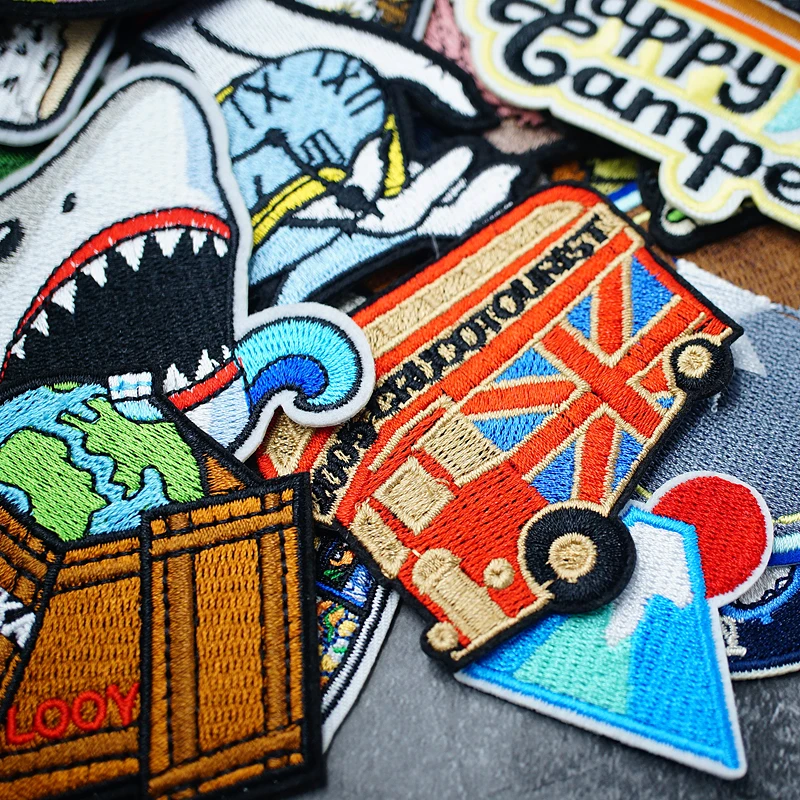 Coconut Tree Beach Shark Patches Embroidery For T-Shirt Iron On Appliques Clothes Jeans Stickers Badges Duck Skateboard