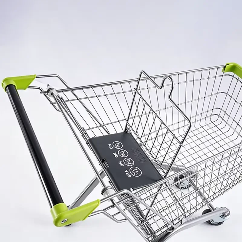 Heavy Duty Steel Shopping Cart Four Wheel Grocery Trolley for European Supermarket Retail Store Large Capacity Metal Basket