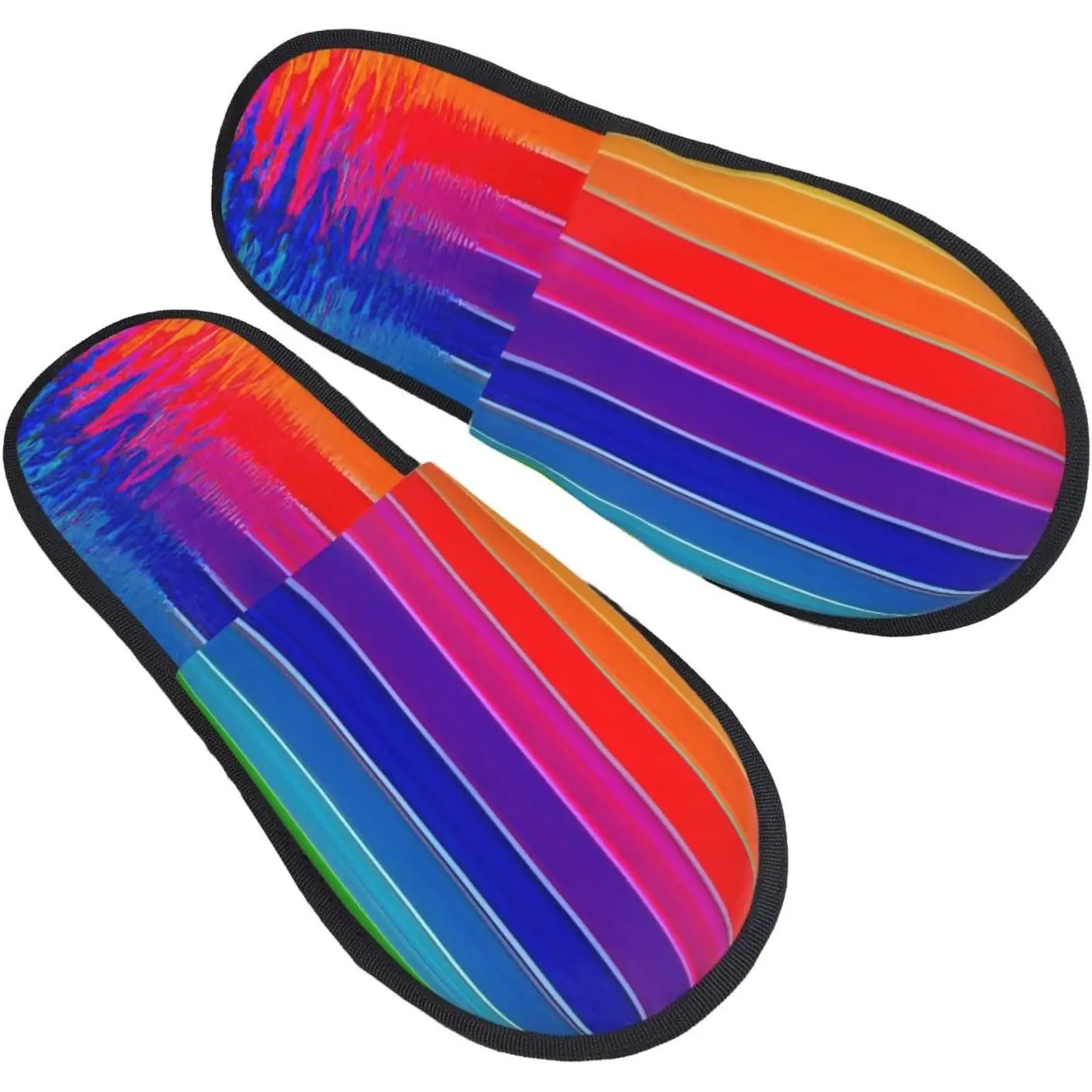 

Rainbow Striped printing Fall Winter Fuzzy Slippers Comfy House Shoes Portable for Hotel Travel Gifts for Women and Men