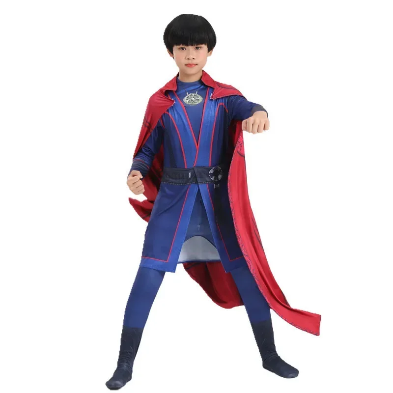 Adult Kids Doctor Strange Costume Dr Cosplay Blue Heavy Jumpsuit and Red Cloak Full Set For Halloween$0$k