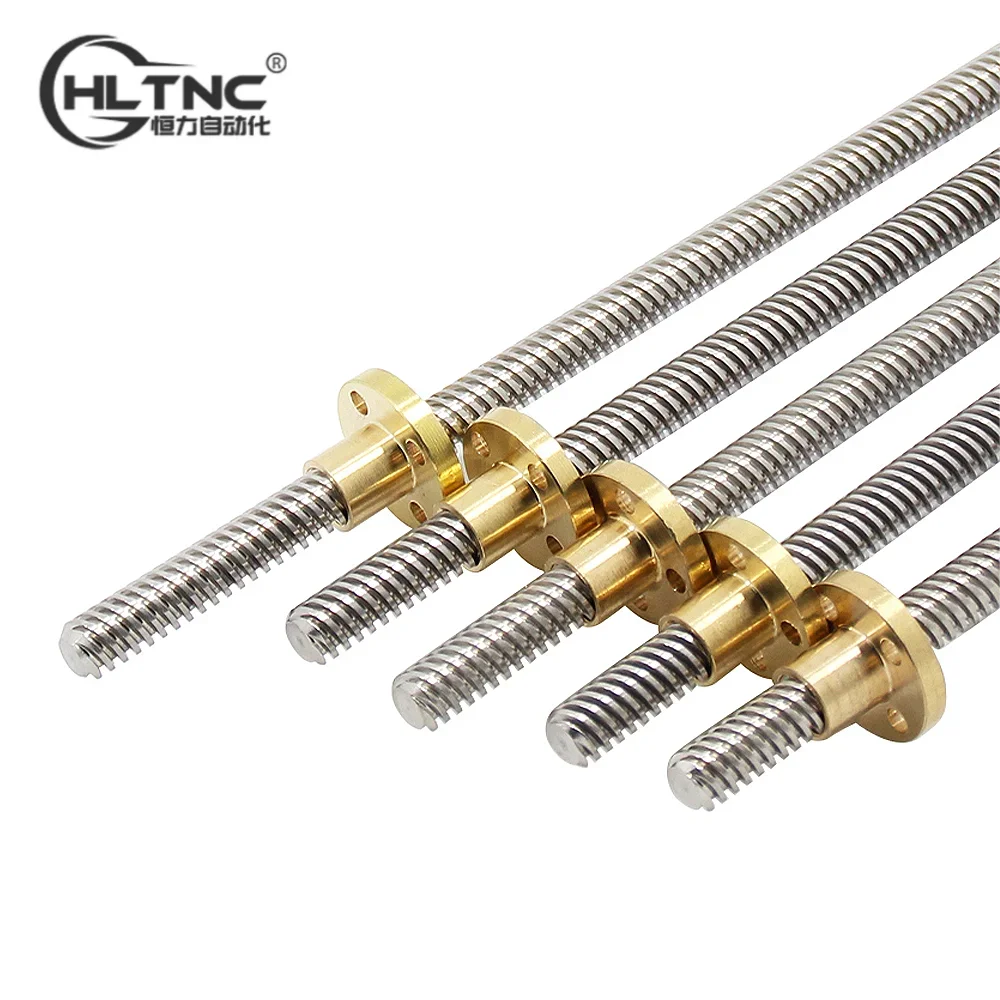 CNC 3D Printer T8 Lead Screw Trapezoidal Rod Stainless Steel Lead 2/4/8/10/12/14mm Thread Length 100-500mm with Brass Nut