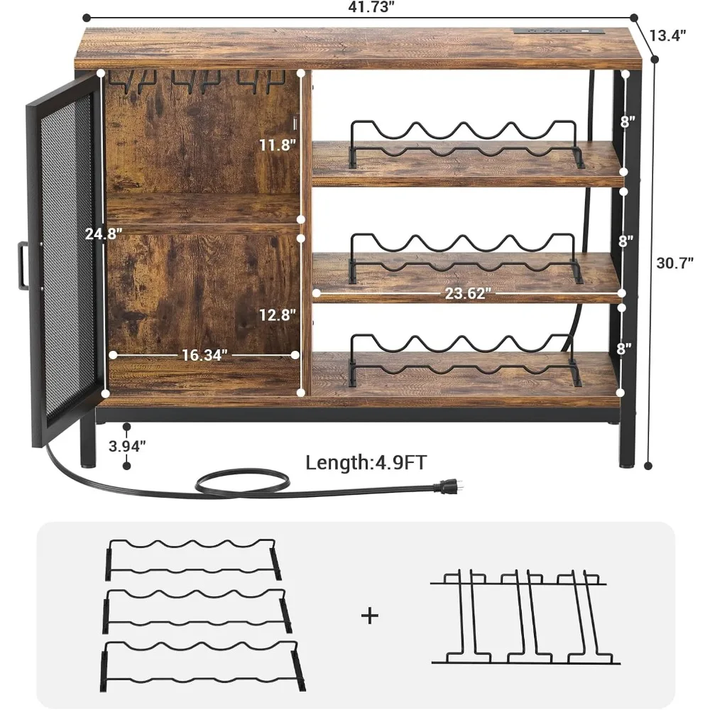 Шкаф Homieasy для винного бара с розетками, промышленные барные Шкафы для ликера и бокалов, фермерский мини-кофейный бар для ликера