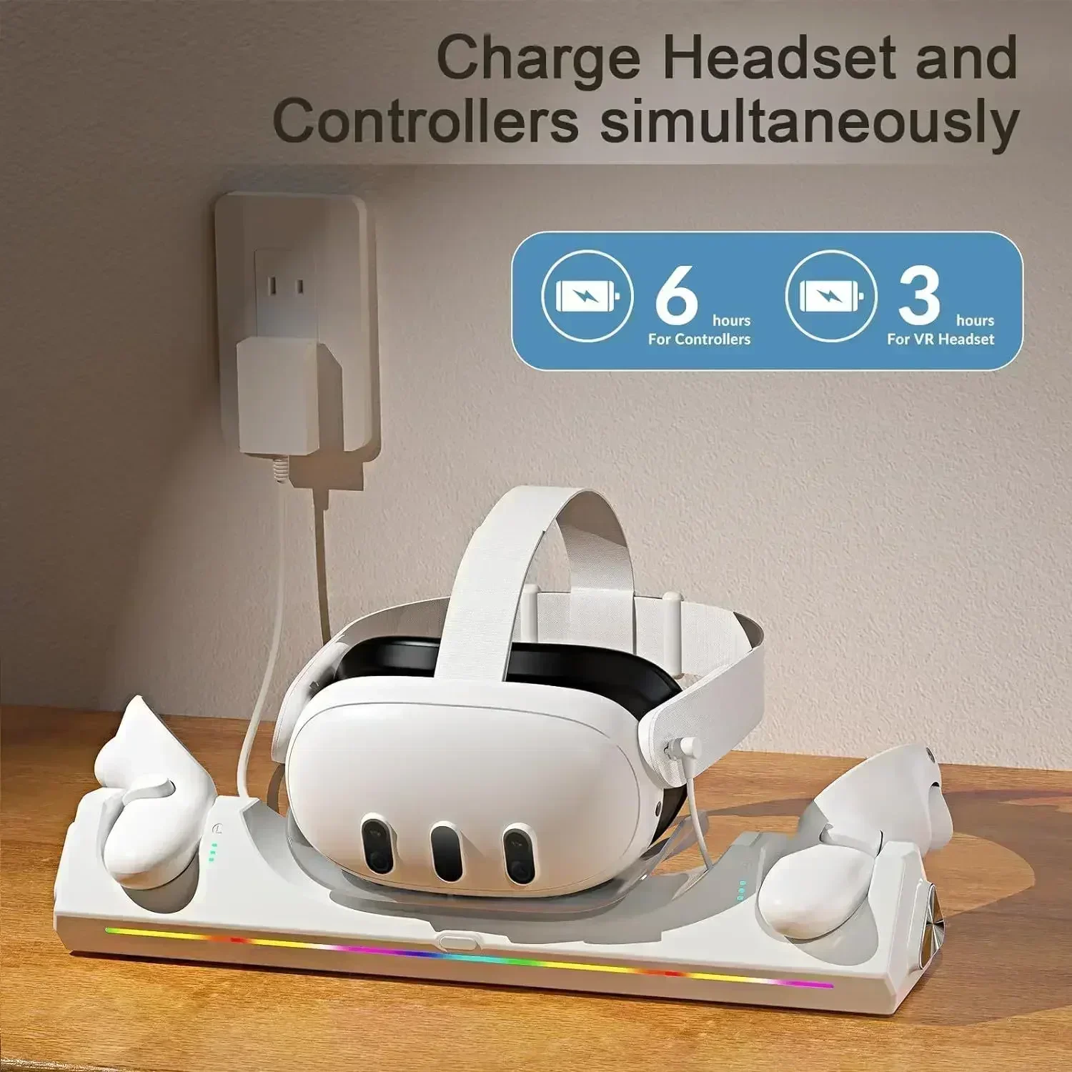 

Зарядная док-станция для Meta Quest 3/3S, аксессуары VR, настольный держатель дисплея для зарядной станции Oculus Quest 2, светодиодный индикатор