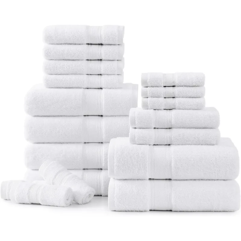 

White Bath Towels - Bath Towels Sets for Bathroom, Zero Twist, Quick Dry, 6 Bath Towels, 6 Hand Towels, 6 Wash Cloths