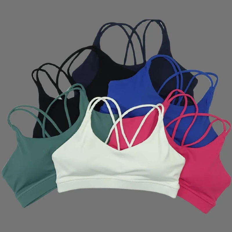 Solid color soft women's yoga bra, tight fitting and gathering, high-strength shockproof fitness, running and cycling sports bra image 6