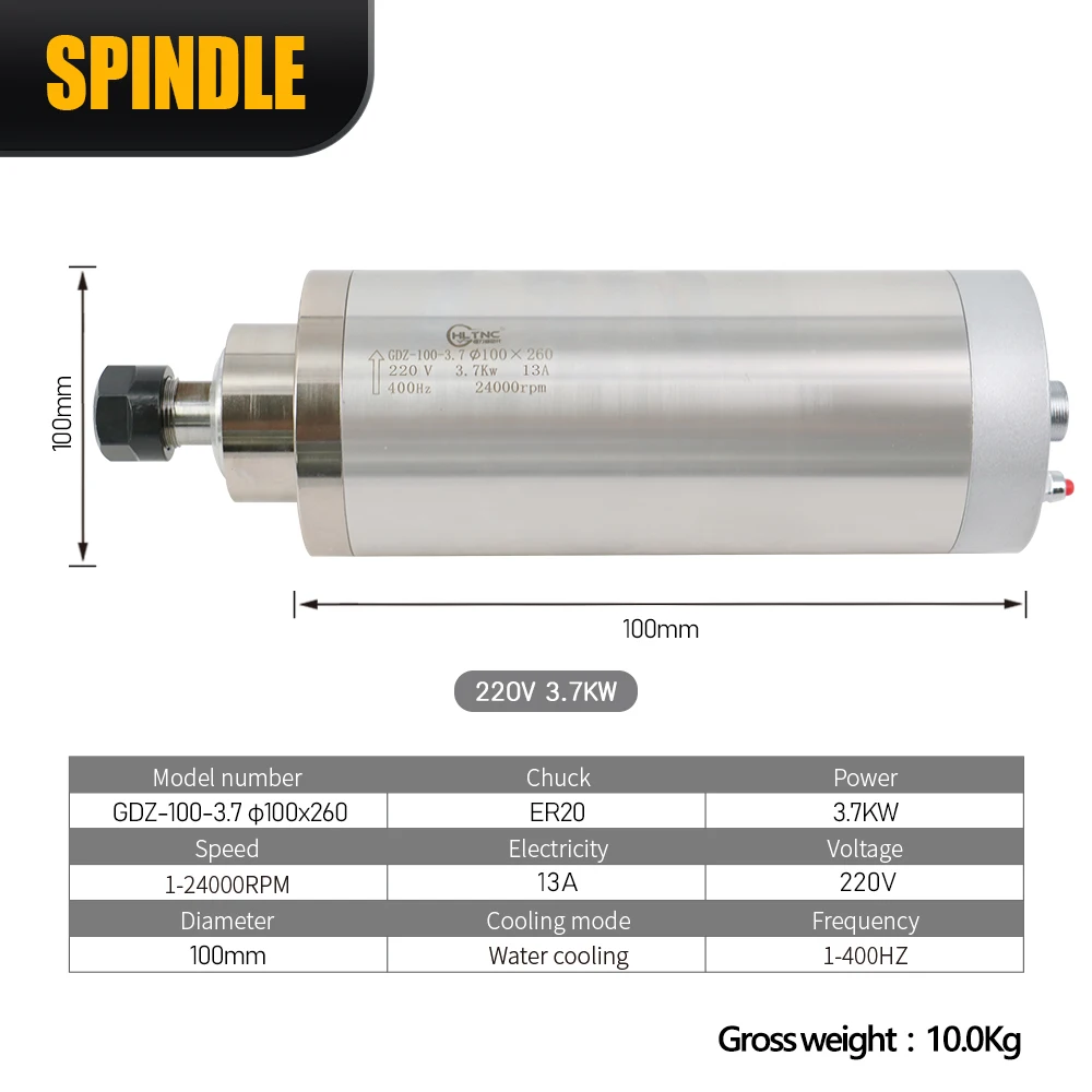 HLTNC 고속 24000rpm 수냉식 400HZ 3.7kw ER20 220V 13A 금속 밀링 스핀들 모터 CNC용