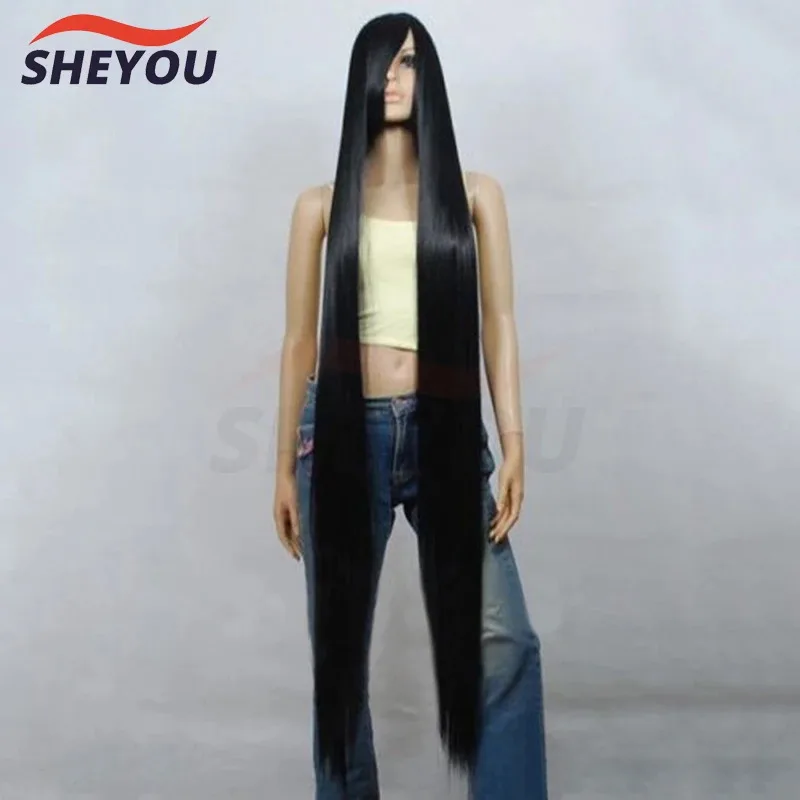 

qq02380CM 100CM 120CM 150CM 200CM Black Long Straight Heat Resistant Hair Cosplay Costume + Wig Cap