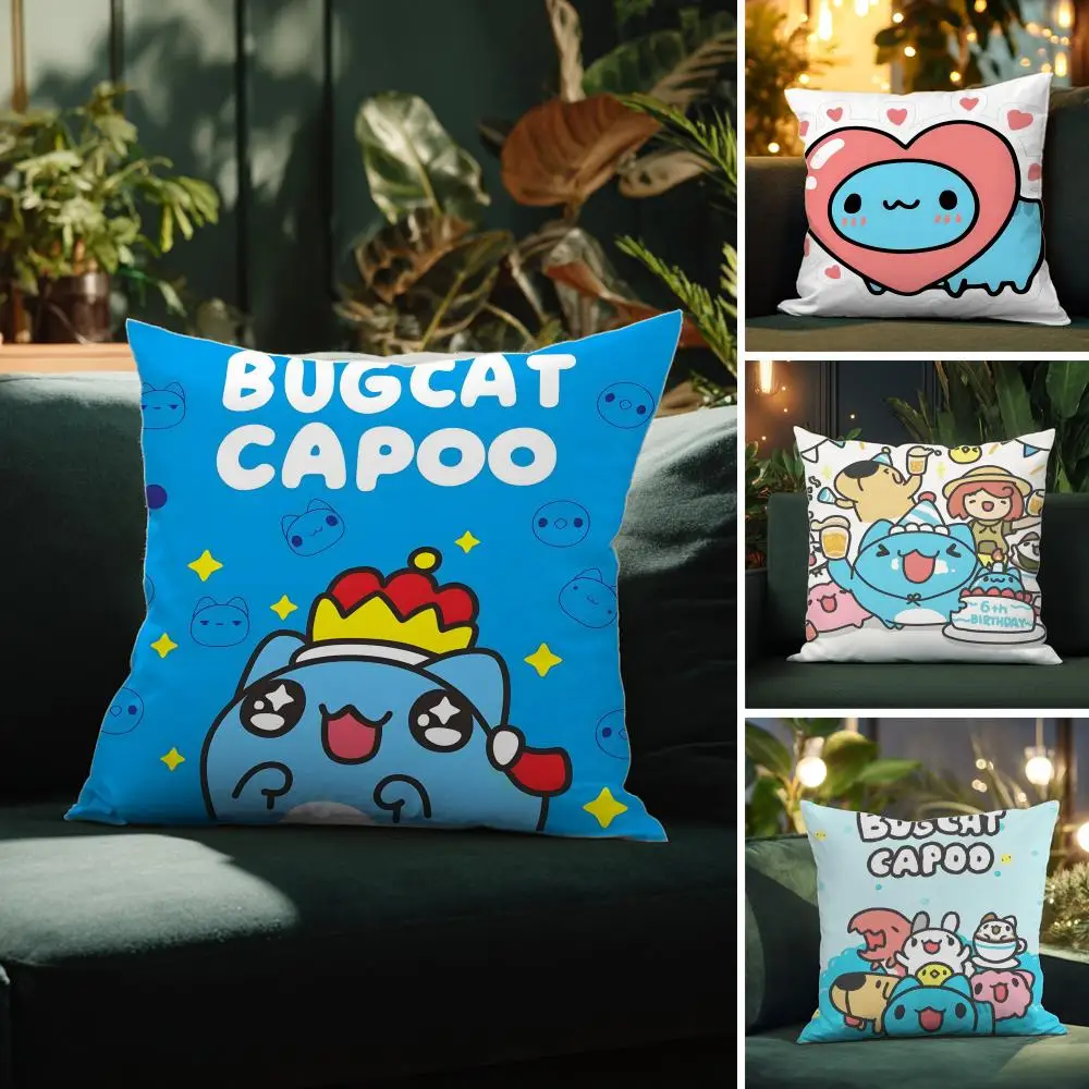 Cute Cartoon B-Bugcat Capoo Pillow Case Pattern Printed Pillowcase for Living Room Sofa Cushion Cover & Bedroom Decor