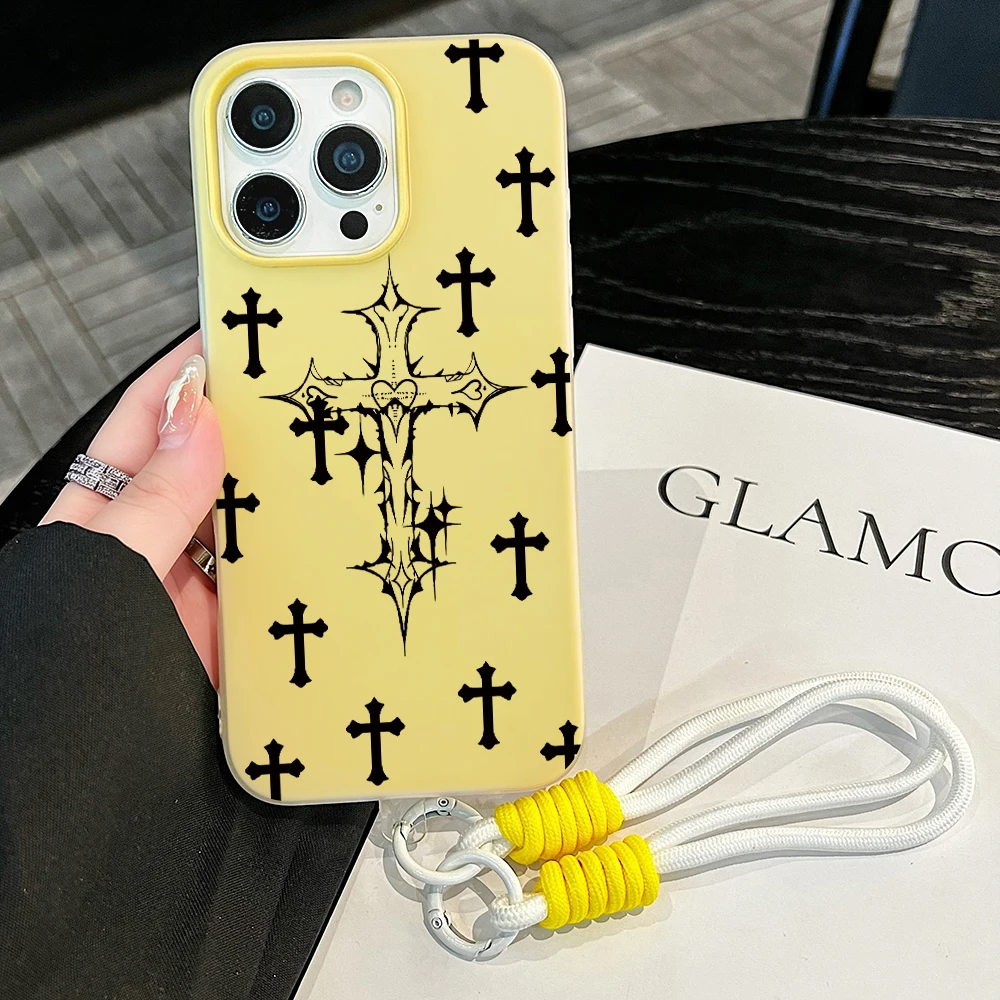 Grunge Cross Cool Jelly Phone Case For Samsung Galaxy S26 Ultra S24 S25 S23 S22 FE Plus A56 A55 A36 A35 A34 5G Soft With Lanyard