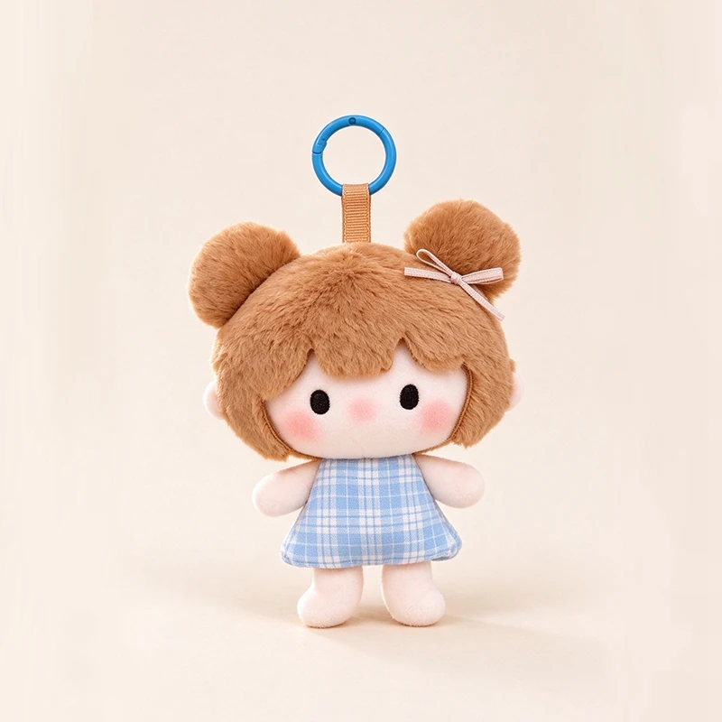 Stuffed Girl Doll 12cm Black Hair Light Brown Hair Choices Cartoon Plush Figure for Handheld Companion Keepsake Display