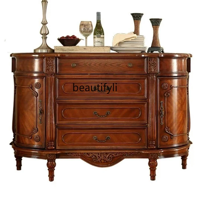 

American Solid Wood Sideboard Living Room Storage Organizer Entrance Cabinet European Tea Cabinet with Door