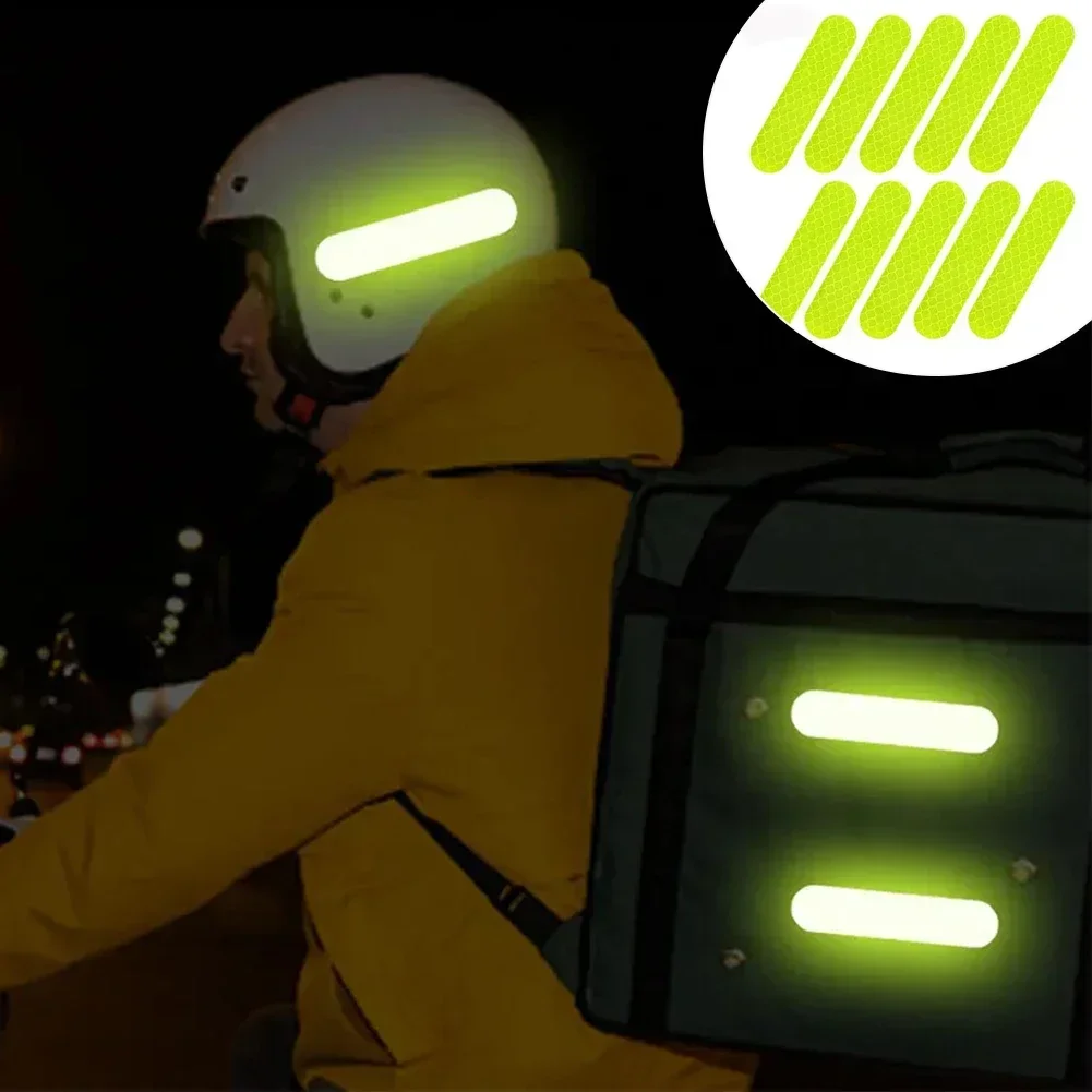 10PCS Adesivos Refletivos para Capacete de Motocicleta Adesivos de Advertência para Segurança Noturna Decoração de Carro e Motocicleta Peças Automotiv