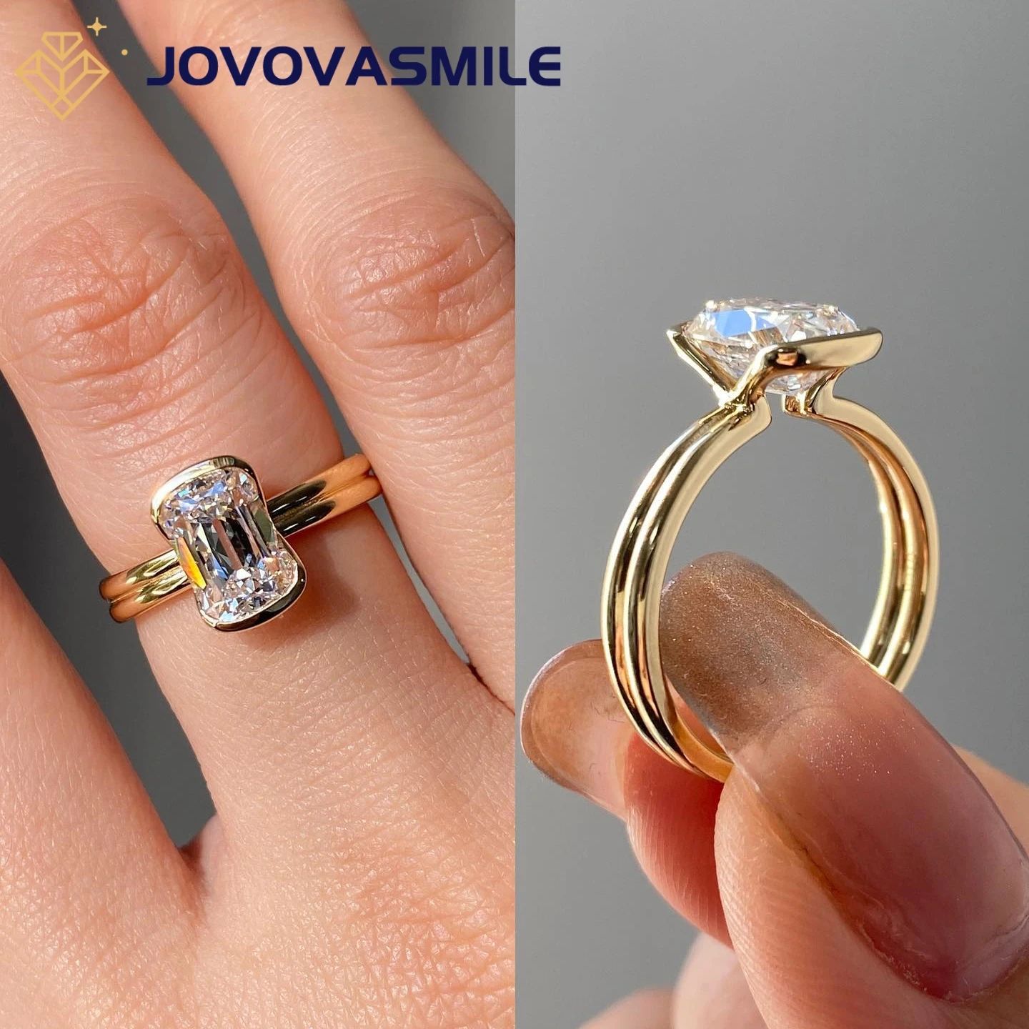 

JOVOVASMILE 2.5 Carat Moissanite Rings 14K Solid Gold Double Setting Old European Cushion Cut Moissanite for Woman with GRA