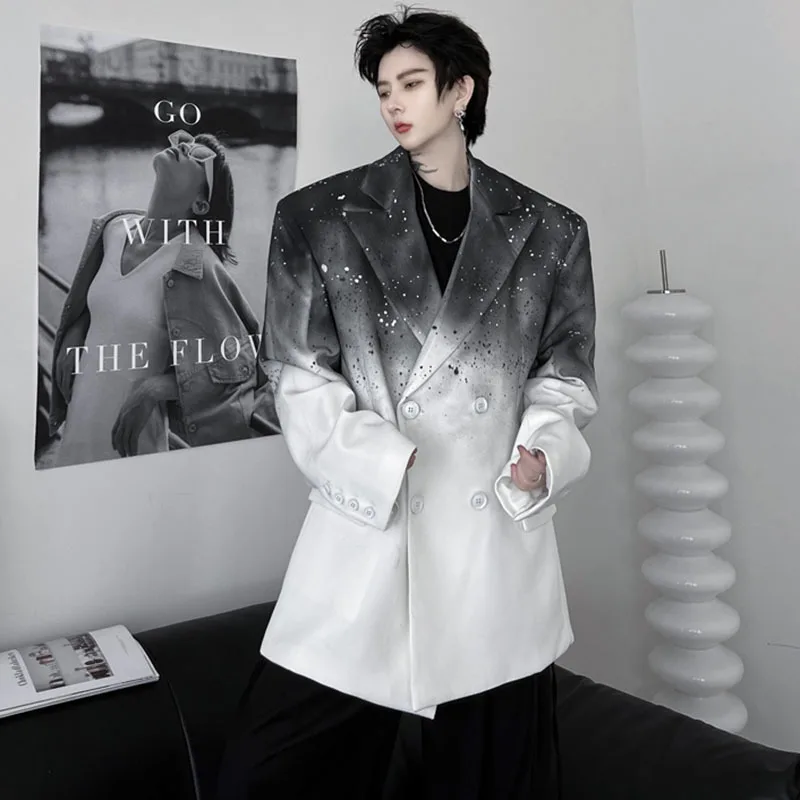 IEFB Elgance Men Blazers Gradient Color Casual Korean Fashion Splash Ink Male Suit Jackets Niche Design Autumn 2023 New 28W1525