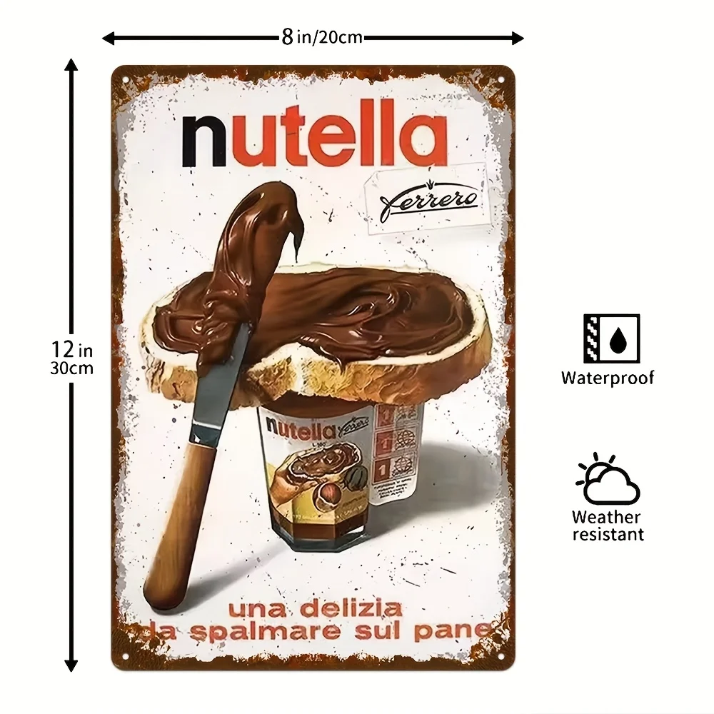 Vintage Nutella Schokoladenaufstrich Metall-Blechschild Retro Italienische Lebensmittel Wanddekoration für Küche Frühstücksecke Bäckerei