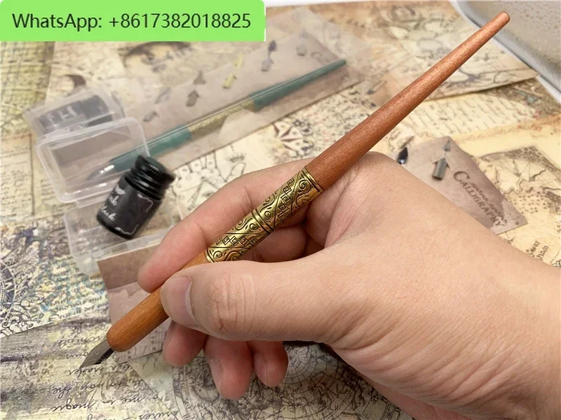 European and American retro gothic style solid wood metal splicing heavy feel dip pen gift box