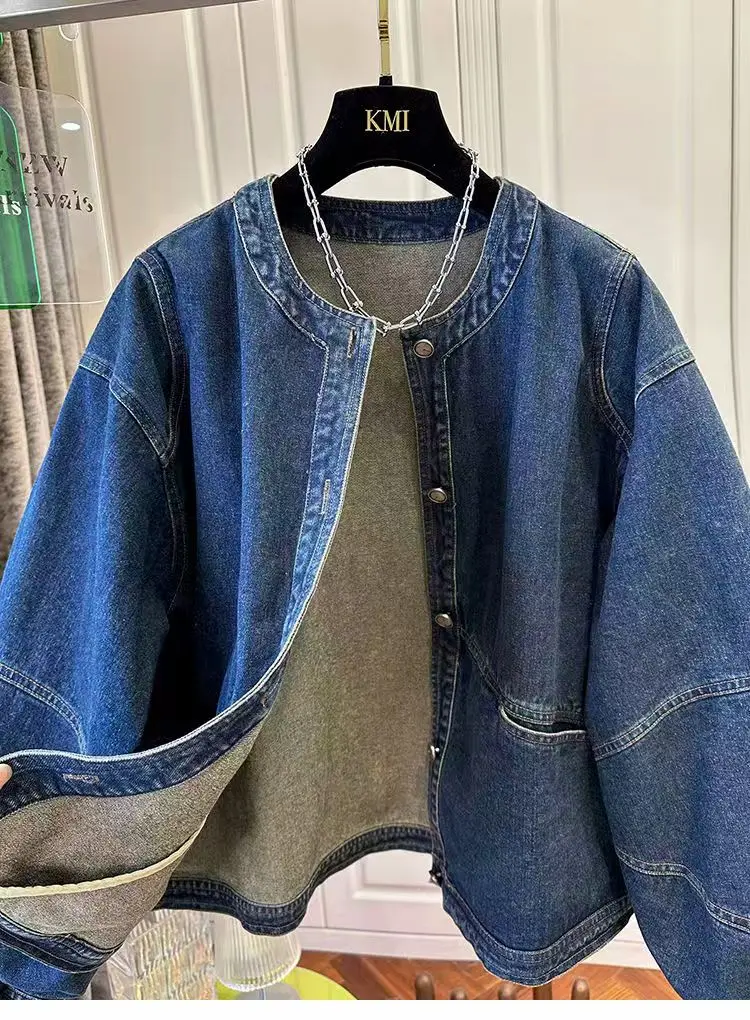 

Fashion Denim Women Short Shirt Lapel Half Puff Sleeve Pleated Turn-down Collar Solid Female Top 2025 Spring Summer Lady Shirts