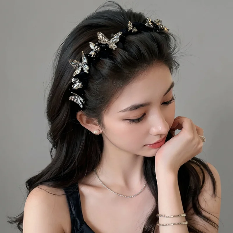 

Water Diamond Butterfly Headband for Women Pressed Hair Clip Sweet Women Hair Hairband Accessories Versatile Wash Face Hair Hoop